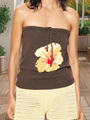 Cyflymder  Elegant Floral Print Off Shoulder Blouse Chic Knit Bandeau Shirt with Bow Detailing and  Fit for Summer Fashion