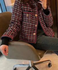 Women Jackets Slim O-Neck Long Sleeve Chic Casual Coat New Fashion Single Breasted Pocket Plaid Female Jacket Cyflymder