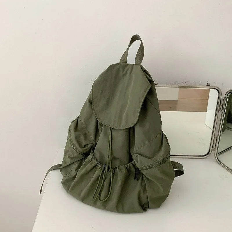 Cyflymder  Nylon Drawstring Pleated Backpack Women Trendy Vintage Casual Schoolbags Casual Travel Students Y2k Aesthetic Simple Backpacks