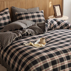 Cyflymder  4/6Pcs Black and White Plaid Stripe 100% Cotton Bedding Set Simple Nordic Style Queen KIng Size Duvet Cover Bed Sheet Pillowcase