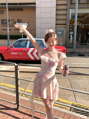 Cyflymder  Boho Ruffles Prined Floral Mini Dress For Women Slim Fit Korean Fashion Holiday Street Sexy Summer Dress Straps Cute Party Dress