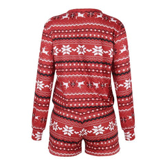 Cyflymder  Christmas Women's Two Piece Sets Print O-neck Drawstring Hem Tops Shorts Party Casual New in Matching Sets 69512