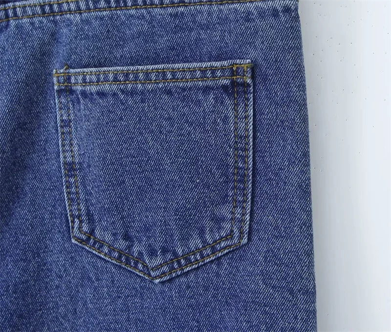 Cyflymder  High Waist Straight Leg Blue Waed Denim orts High Quali Wide Leg Five orts American Retro Deep Blue Jeans orts