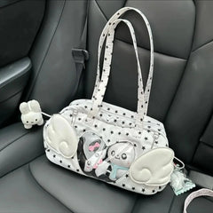 Cyflymder   Japanese Style Star Print Shoulder Bags,Cute Cartoon Sweet Angel Concert Handbags Wallet,Transparent Display Badge Female Bag