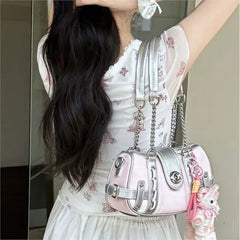 Cyflymder  Hot Girls Pink Shoulder Bags Women Versatile Large Capacity Y2k Handbag Ladies Harajuku Aesthetic Patchwork Chain Underarm Bag