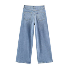 Cyflymder  New Fashion Spring Autumn Men Women Denim Pants Old Blue Washed Female Jeans Straight Casual Menwear Loose Wide Leg Trousers