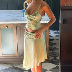 Cyflymder  Vacation Long Skirt 2 Piece Summer Sexy Lace Up Halter Top Irregular Skirt Set Fashion Women New Dress Sets Outfits