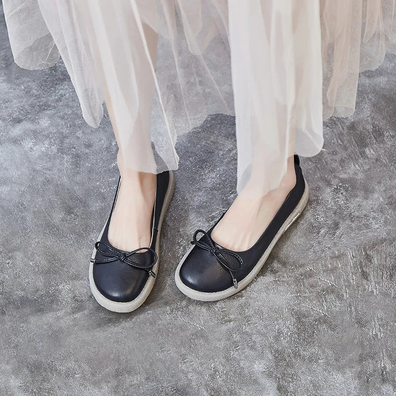 Cyflymder  Single Shoe Women's Versatile Soft Soled Leather Flat Bottomed Casual Shoes Nurse's Shallow Mouth Shoes Bow Tie Women's Shoes