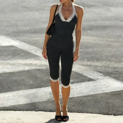 Cyflymder  Casual V-Neck Lace Patchwork Slimming Halter Jumpsuits Women's Summer Streetwear Backless One Piece Clothing Fashion New