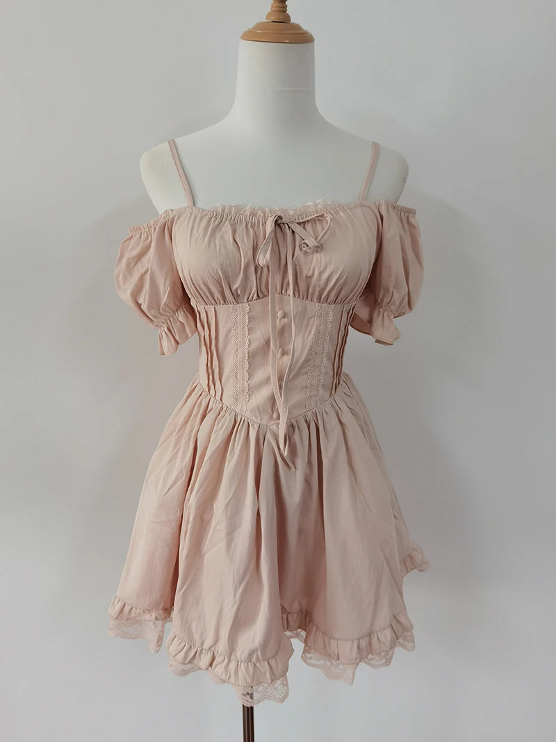 Cyflymder  Sweet Hot Girl Pure Sexy Bow Square Collar Dress for Women's Summer Slim Fit A-line Short Dress Fashion Female Clothes