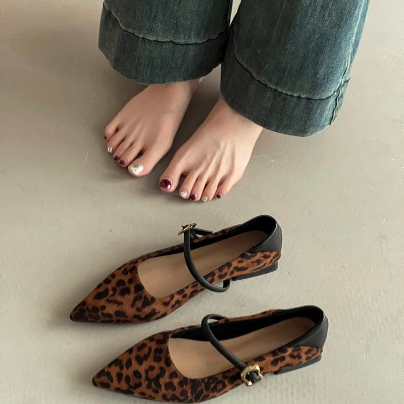 Cyflymder  Street Style Leopard Women Mary Jane Shoes Ladies Concise Pointed Toe Pumps Spring Autumn Women's Commuting Shoes