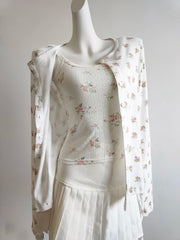 Cyflymder   Cotton Cardigans Women Roses Pattern Loose Prairie Chic Tops for Sweet Girls Kawaii Clothes