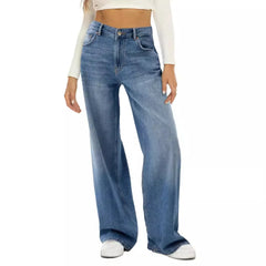 Cyflymder  Simple cat whisker bayonet crafted loose wide leg comfortable jeans for woman
