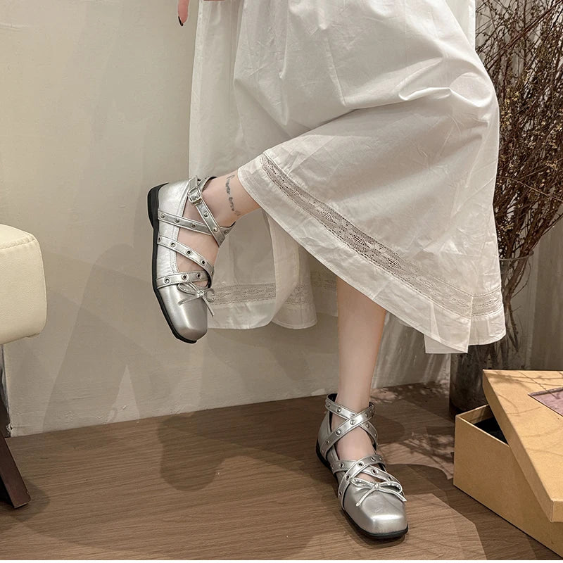Cyflymder  Cross Ankle Strap Butterfly-knot Women Flats Shoes Spring Autumn Women's Outdoor Comfort Mary Jane Shoes