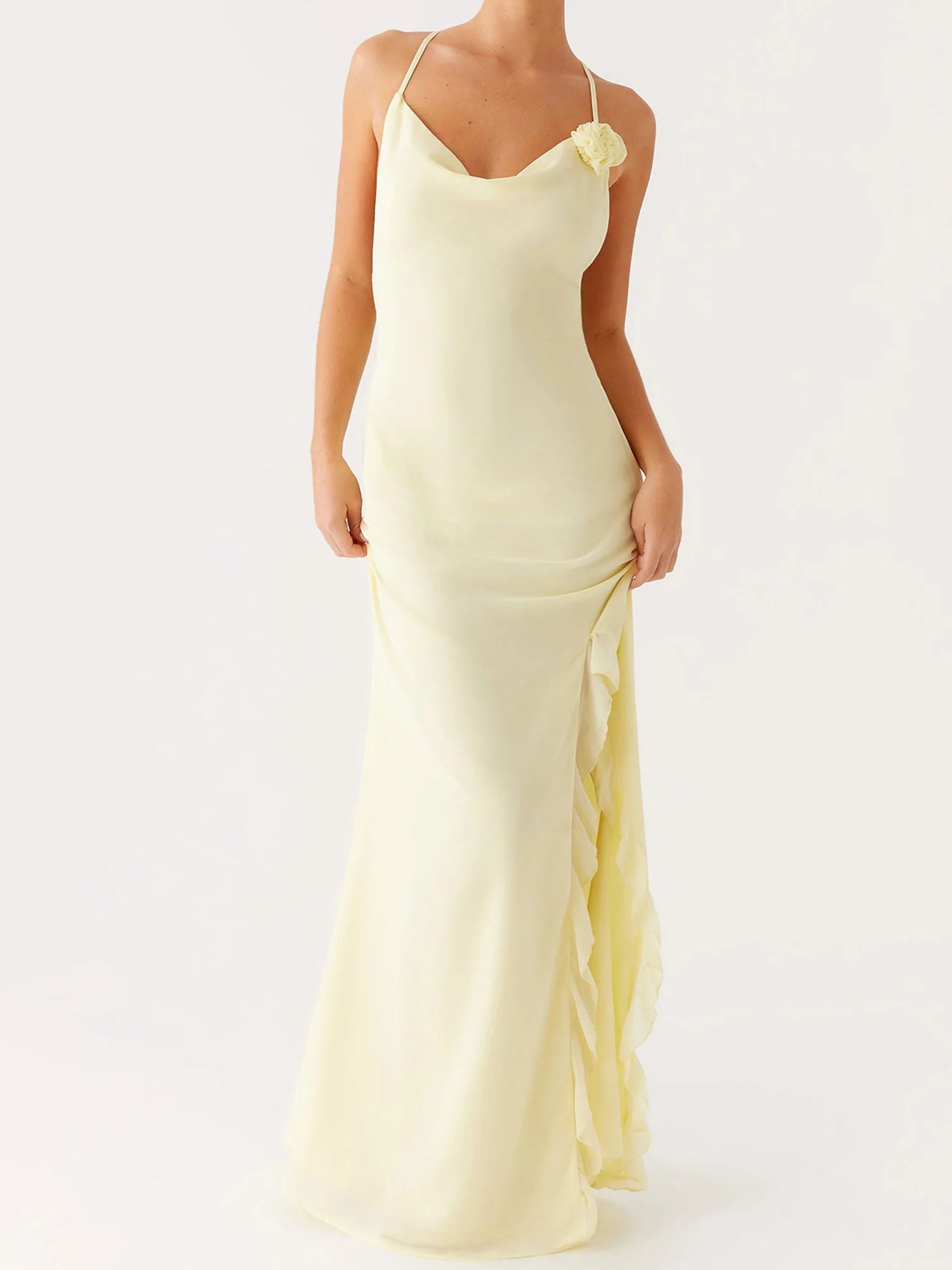 Cyflymder  Elegant Floral Print Sleeveless Maxi Dress with V-Neckline and Side Slit for Wedding Guest Evening Party Prom Beach Casual Wear