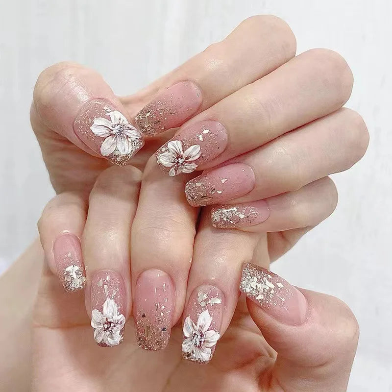 Cyflymder  24Pcs Fake Nails Press On Supplies False Charms Tips For ABS Nail Art And Decorations Manicure Extension Contains Jelly Gel