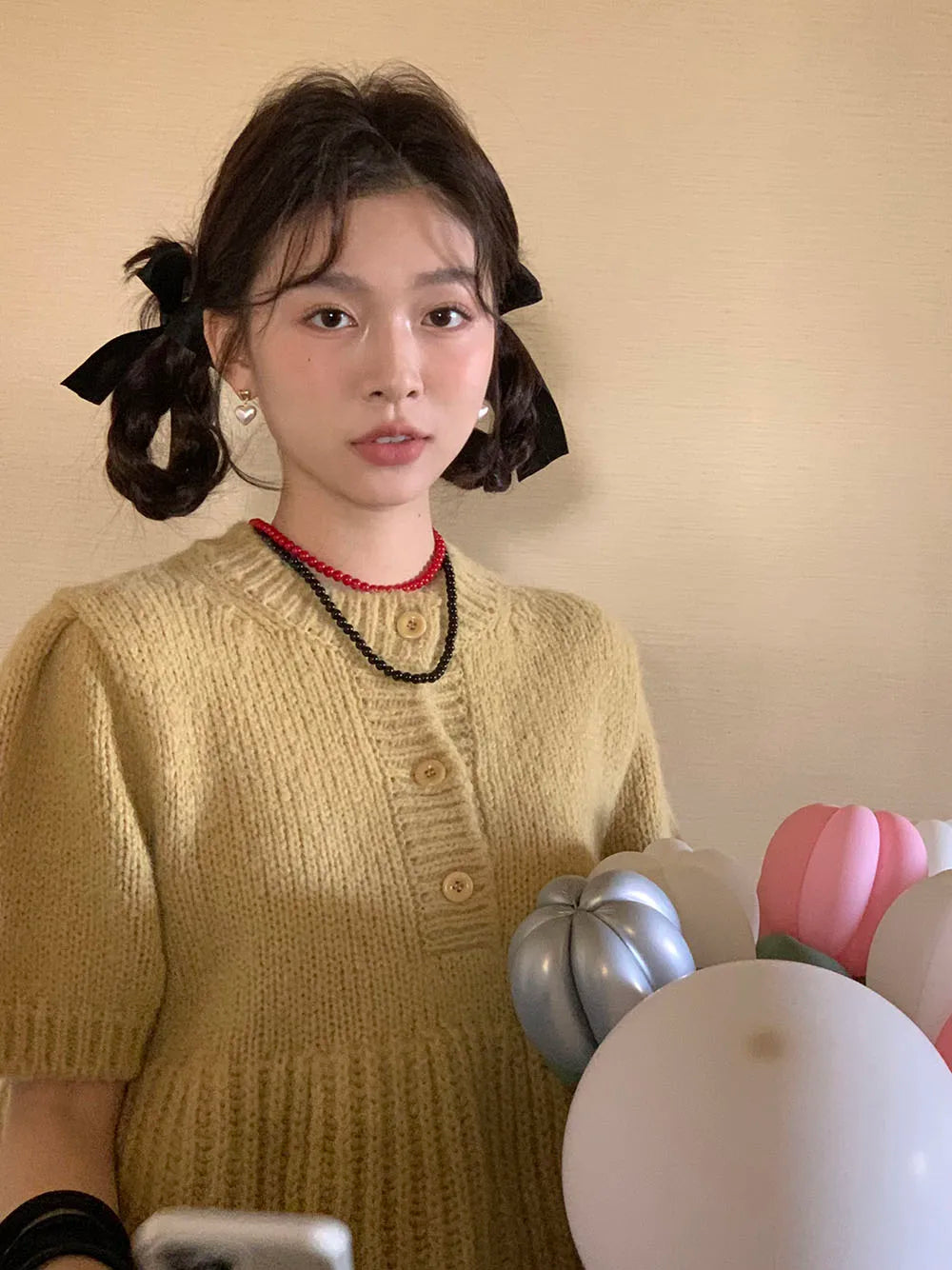 Cyflymder  Chic Autumn New Sle Retro Splicing Lace Trim Soft Bubble Sve Knitted Sweater Women's Faionable Commute Loose Fit
