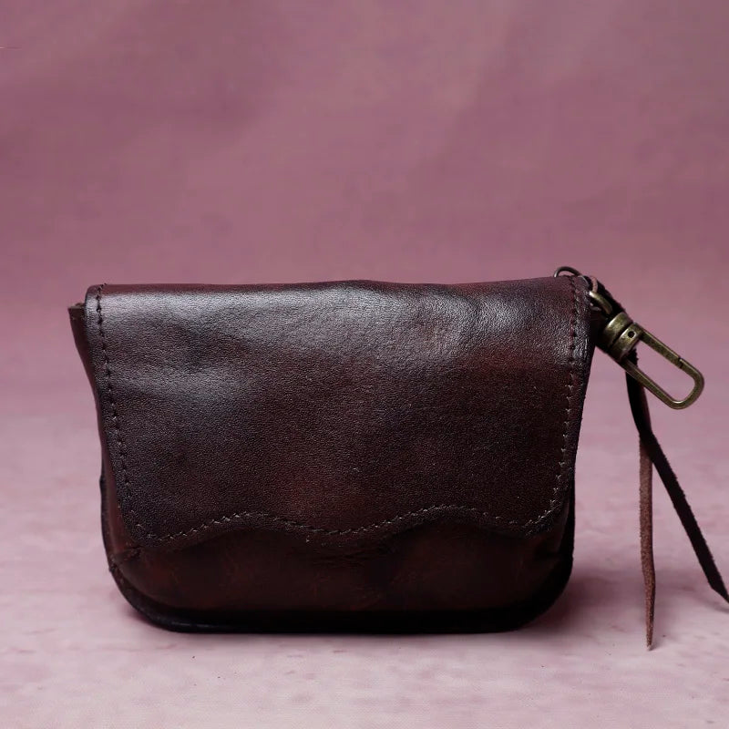 Cyflymder  Men's cowhide key bag car driver's license card bag ladies cowhide coin purse wallet retro leather waist hanging keychain