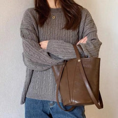 Cyflymder  Retro Brown PU Leather Bucket Bags Women Autumn Winter New Large Capacity Underarm Bag Ladies Fashion Versatile Commuter Handbag