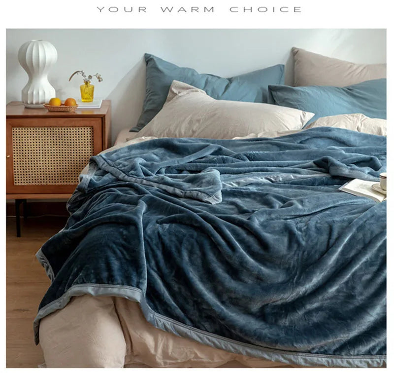 Cyflymder  Nordic Solid Flannel Blankets Warm Multifunctional Sleeping Blanket for Office Home Queen King Size Bedspread for All Seasons