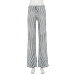 Cyflymder  Women's Polka Dot Print Lounge Pants Casual Drawstring Elastic Waist Slim Fit Flared Leg Trousers Soft Comfy Pajama Pants