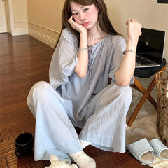 Cyflymder   Summer New Round Neck Lace-up Soft Loungewear Casual Loose Girl