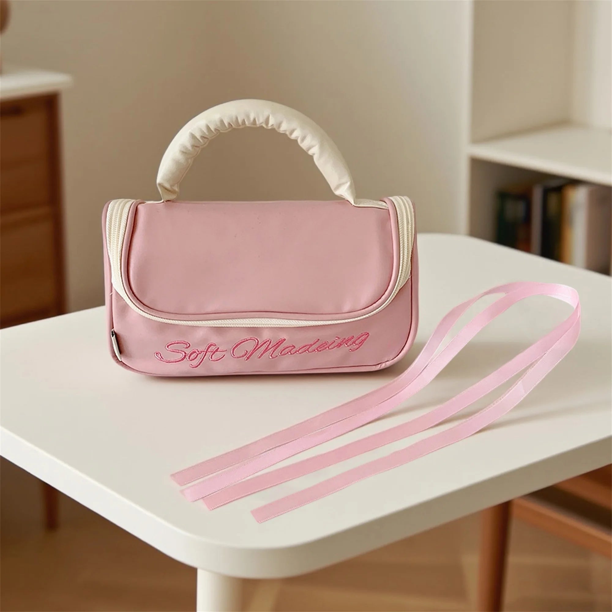 Cyflymder  Embroidered Large Capacity Zipper Pencil Case with Handle for School Supplies Organization and Stationery Storage for Students