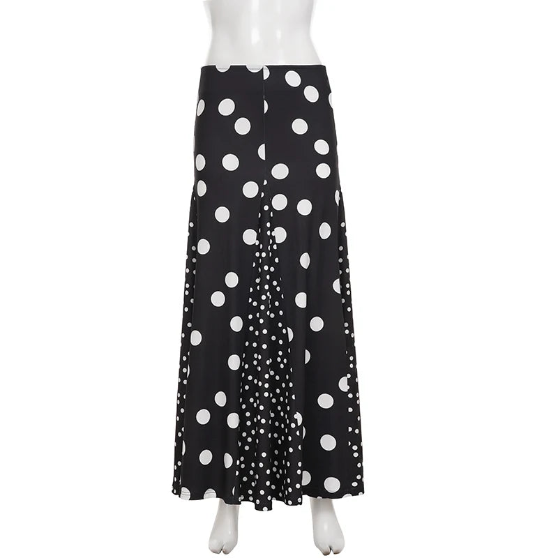 Cyflymder  Contrasting Polka Dot Patchwork Elegant A-Line Knit Skirt Summer Vacation Beach Low-Rise Skirt Streetwear Women Clothes