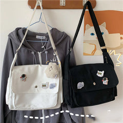 Cyflymder  Canvas Handbags Japanese School Shoulder Harajuku Solid Color Leisure Large Capacity Messenger Male Female Tote Bag Women's Bags