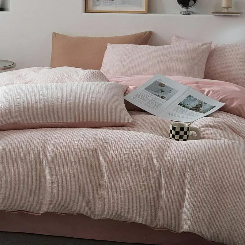 Cyflymder  Nordic Style Pure Cotton Jacquard Bedding Set Super Soft Skin Friendly Striped Duvet Cover Kit Adult Home Bedclothes for Seasons