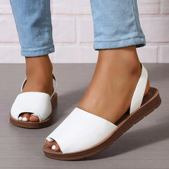 Cyflymder  Women's Peep Toes Back Strap Sandals Woman 2.5 cm Flat Shoes Summer Ladies Barefoot Slip on Sandal White Black 42 43