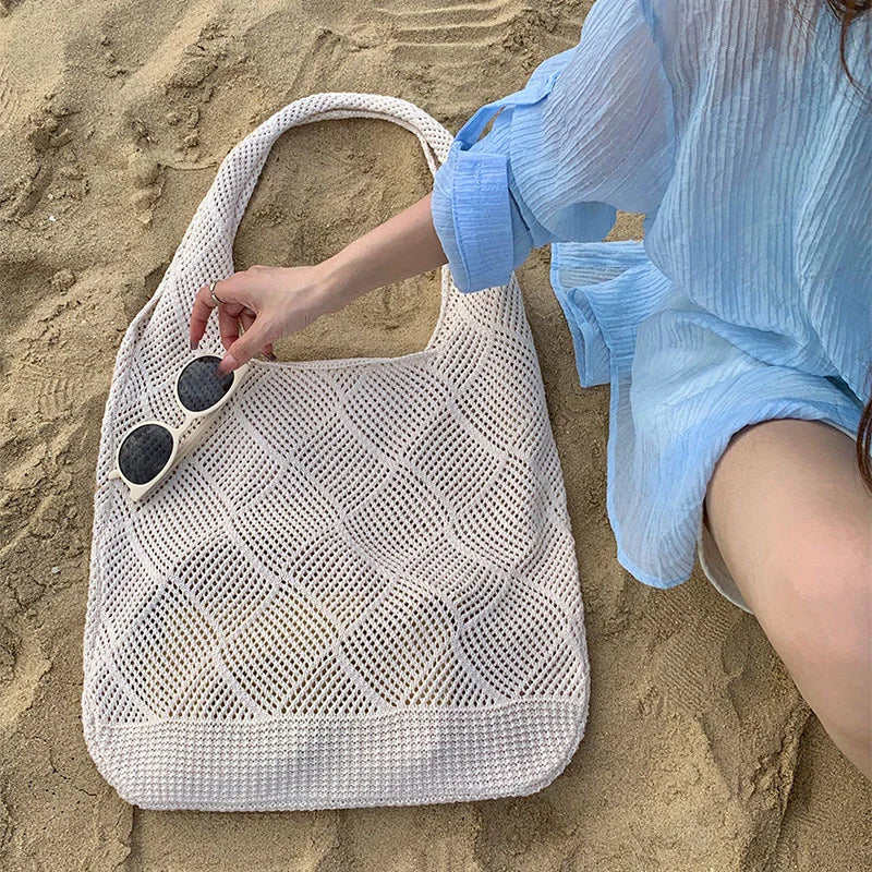 Cyflymder Summer Women's Straw Knitted Shoulder Bag Handmade Woven Large Capacity Holiday Beach Tote Bag Casual Bags For Women