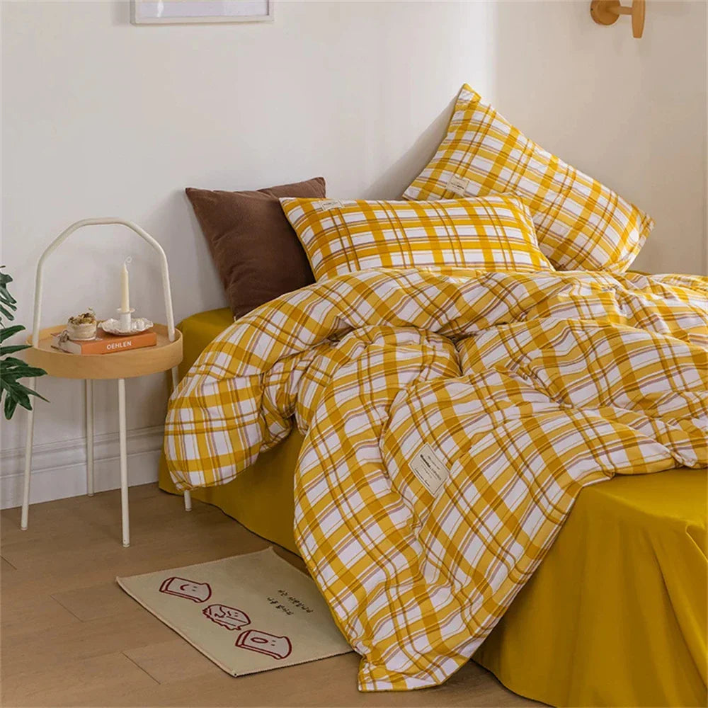 Cyflymder Japan Style Bedding Set Plaid Queen Size Duvet Cover Set With Sheets Bedroom Decor Skin Friendly King Single Double Bedding Sets