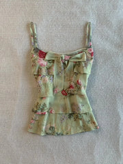 Cyflymder  Sexy Tank Top Floral Print Y2k 90s Sweet Women Vintage Harajuku Coquette Basics Crop Top Bow Slim Summer Sling Punk Backless Tee