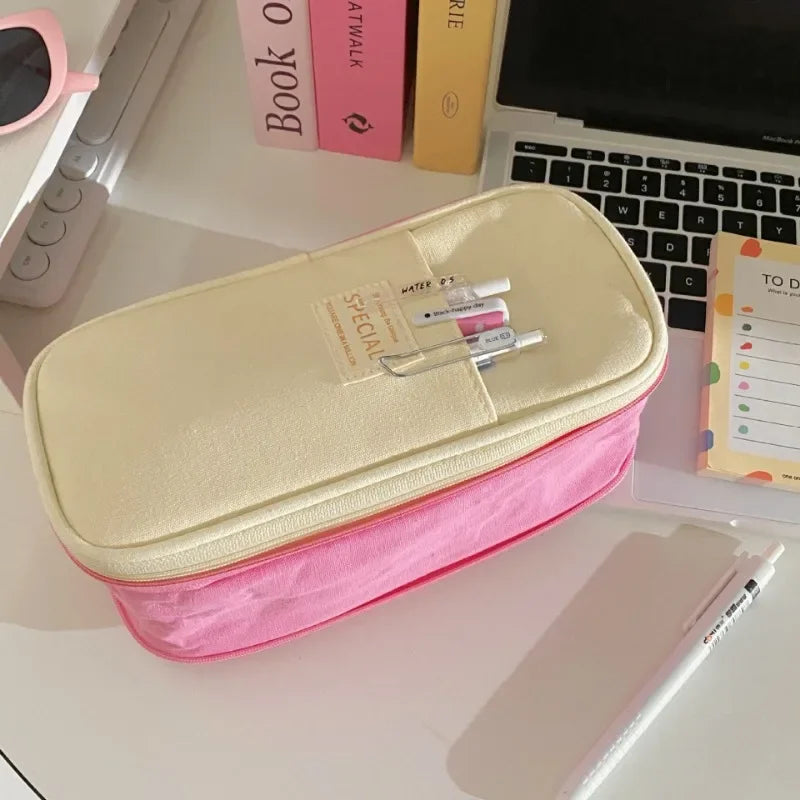 Cyflymder  1 Piece Chic Simplicity Pencil Case for Kids Minimalism Fashion Solid Color Pencil Pouch Large Capacity Stationery Storage Bag