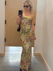 Cyflymder  Summer Floral Print Plunge Maxi Dress Outfits Sexy Backless Fairy Sun Spaghetti Strap Dress Vacation Beachwear Vestido Coquette