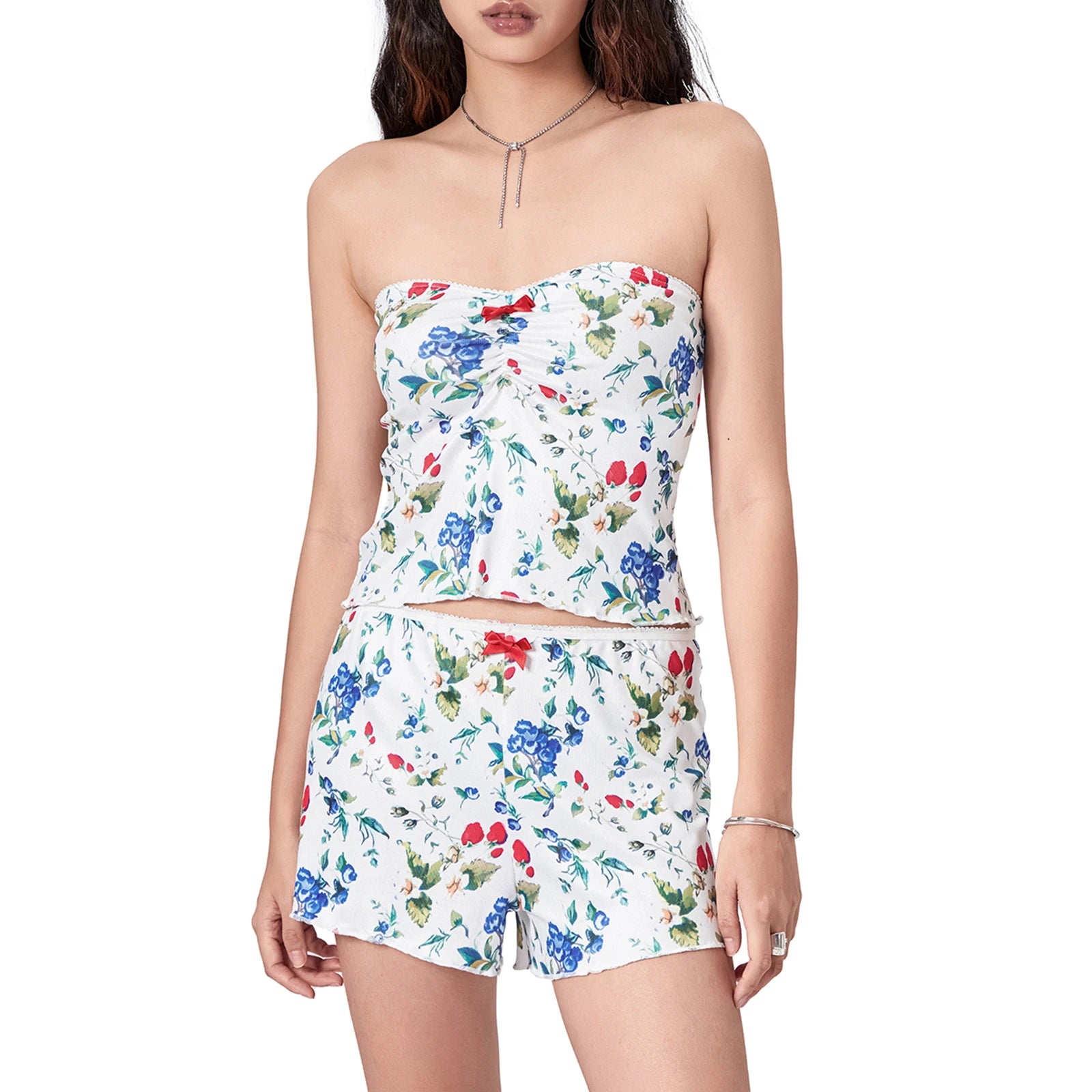 Cyflymder  Fairy Y2K 00s Vintage 2 Piece Kawaii Skull Print Pajama Set Lovely White Cami + Mini Shorts Grunge Coquette Lounge