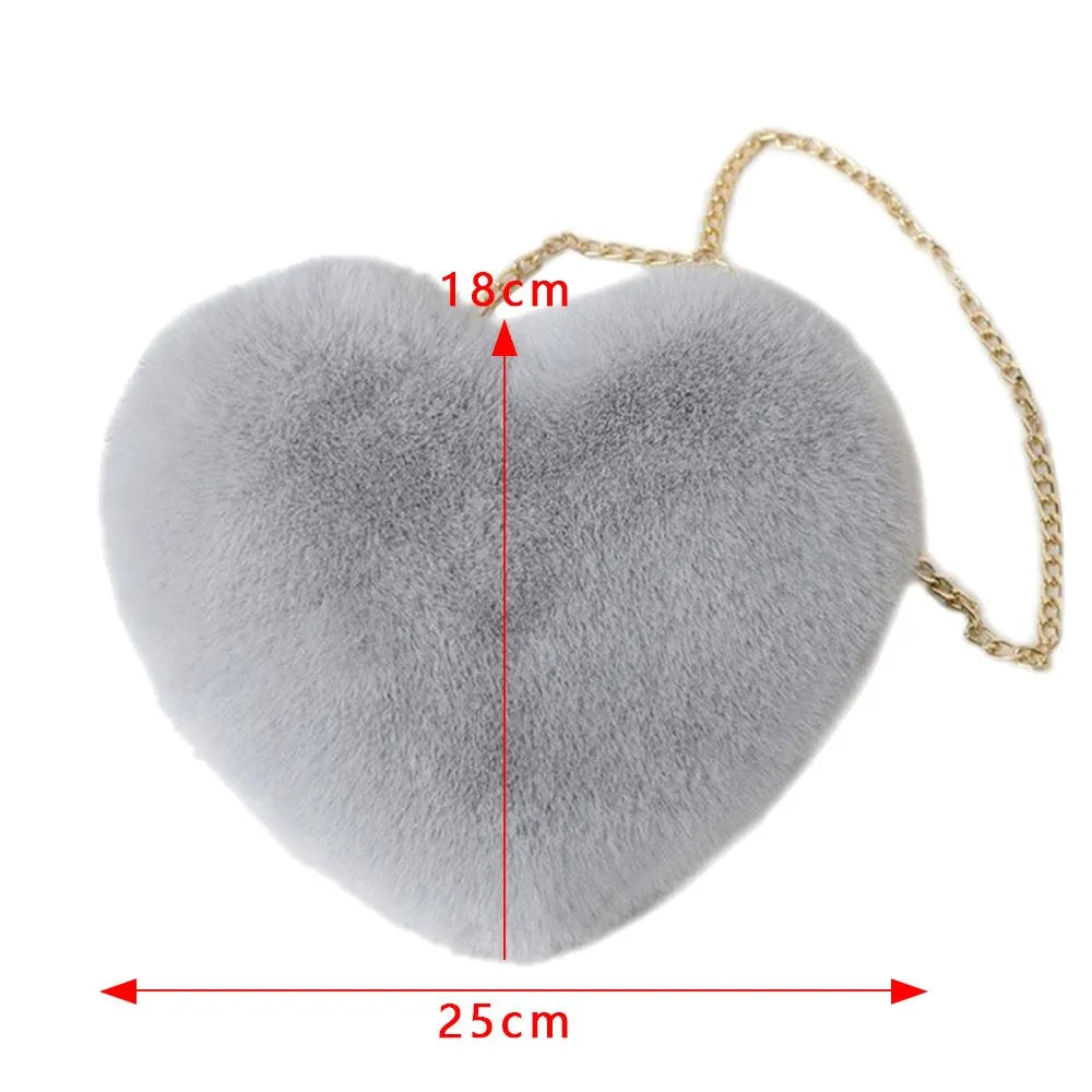 Cyflymder Fashion Soft Faux Fur Heart Shaped Shoulder Bag Cute Fluffy Crossbody Handbag Mini Shoulder Chain Bag Messenger Bag