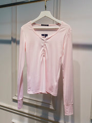 Cyflymder  Pink Six Buttons Thin Long Sleeve T-shirts Women Spring Round Neck Cotton Slim Tee Top Female Cute Sweet Tshirt Y2k Tops New