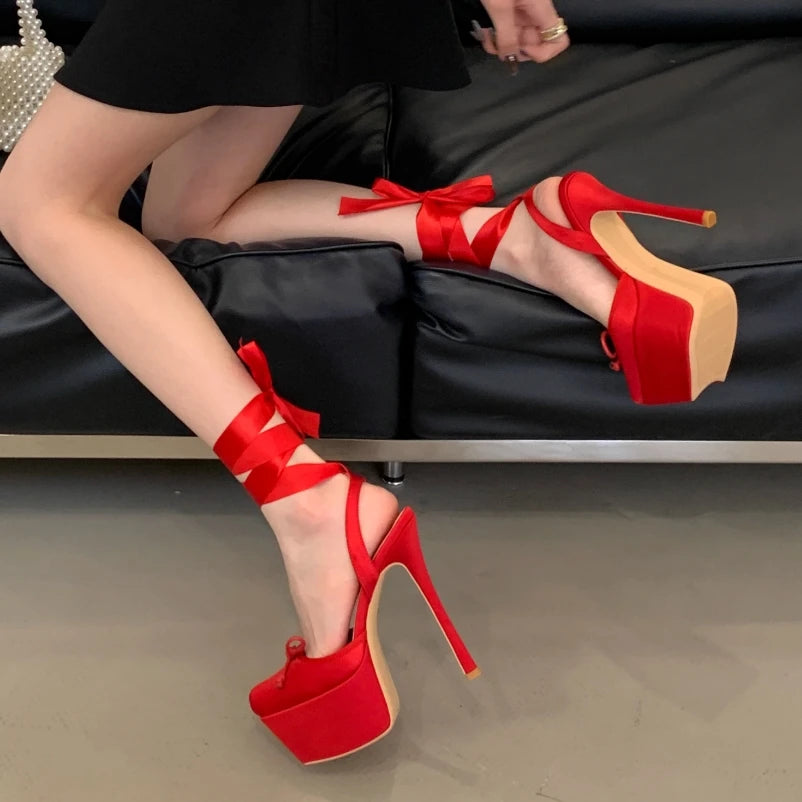 Cyflymder Summer Super high heels, thick heels, transparent sandals, thick soles, extremely high women shoes