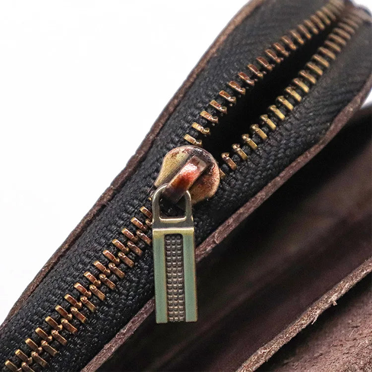 Cyflymder  Genuine Leather Wallet For Men Women Vintage Handmade Short Small Men's Purse Card Holder With Zipper Coin Pocket Money Bag