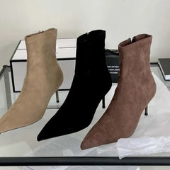 Cyflymder Fashion Spring Autumn Sexy High Heels Pointed Toe Ankle Boots Woman Nightclub Party Shoes Zipper Short Booties