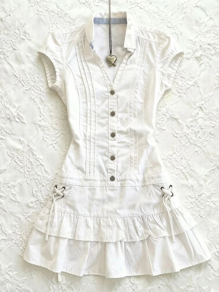 Cyflymder  Y2K Aesthetic Lolita Dress Women Cute Japanese Harajuku Ruffle Mini Dress Sweet Daily Holiday Party Wear Outfit