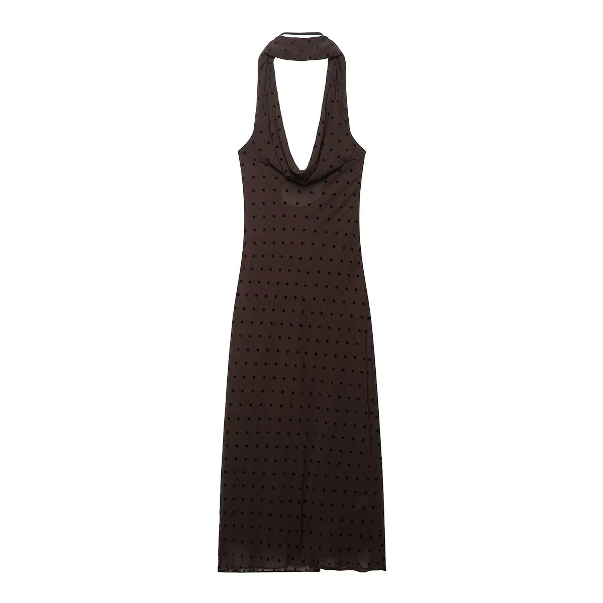 Cyflymder  Womens Fashion Polka Dot Halter With Scarf Long Dress New Brown Backless Midi Dresses Elegant Sexy Bodycon Evening Dress