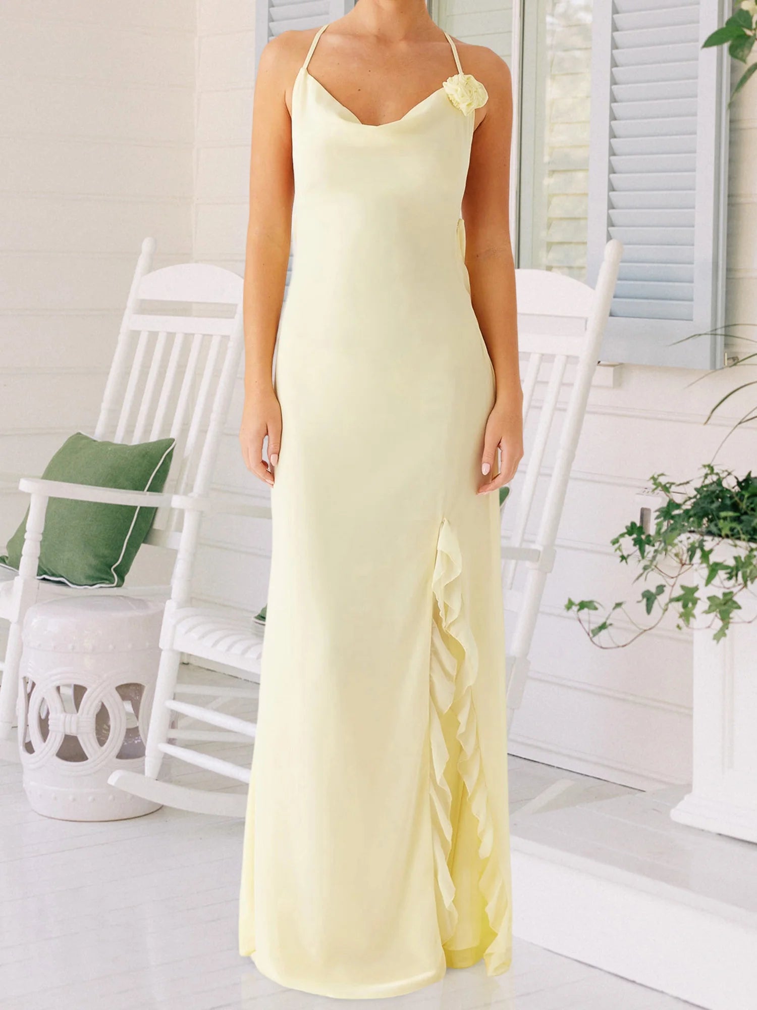 Cyflymder  Elegant Floral Print Sleeveless Maxi Dress with V-Neckline and Side Slit for Wedding Guest Evening Party Prom Beach Casual Wear