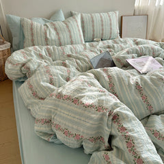 Cyflymder 100%Cotton Yarn dyed Jacquard Floral Chic Twin Bedding Set Skin-friendly Soft Comfortable Duvet Cover Bed Sheet Pillowcases