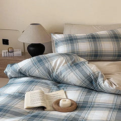 Cyflymder  High Quality Grid Printed Flat Sheet Bedding Sets Light Luxury Cotton Soft Quilt Cover Single Double Bed Comfort Set for Adults