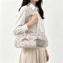 Cyflymder   Retro Harajuku Floral Jelly Handbag Women Bow Large Capacity Transparent PVC Underarm Bag Ladies Sweet Cute Shoulder Bags Chic
