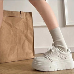 Cyflymder   High-top White Sneakers for Women, New Spring/autumn Collection, Height-enhancing Round Toe Lace-up Casual Sneaker Shoes