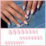 Cyflymder 24P French Oval False Nails Girls White Edge Design Nude Color Wearable Press on Nail Full Cover Short Acrylic Almond Fake Nails